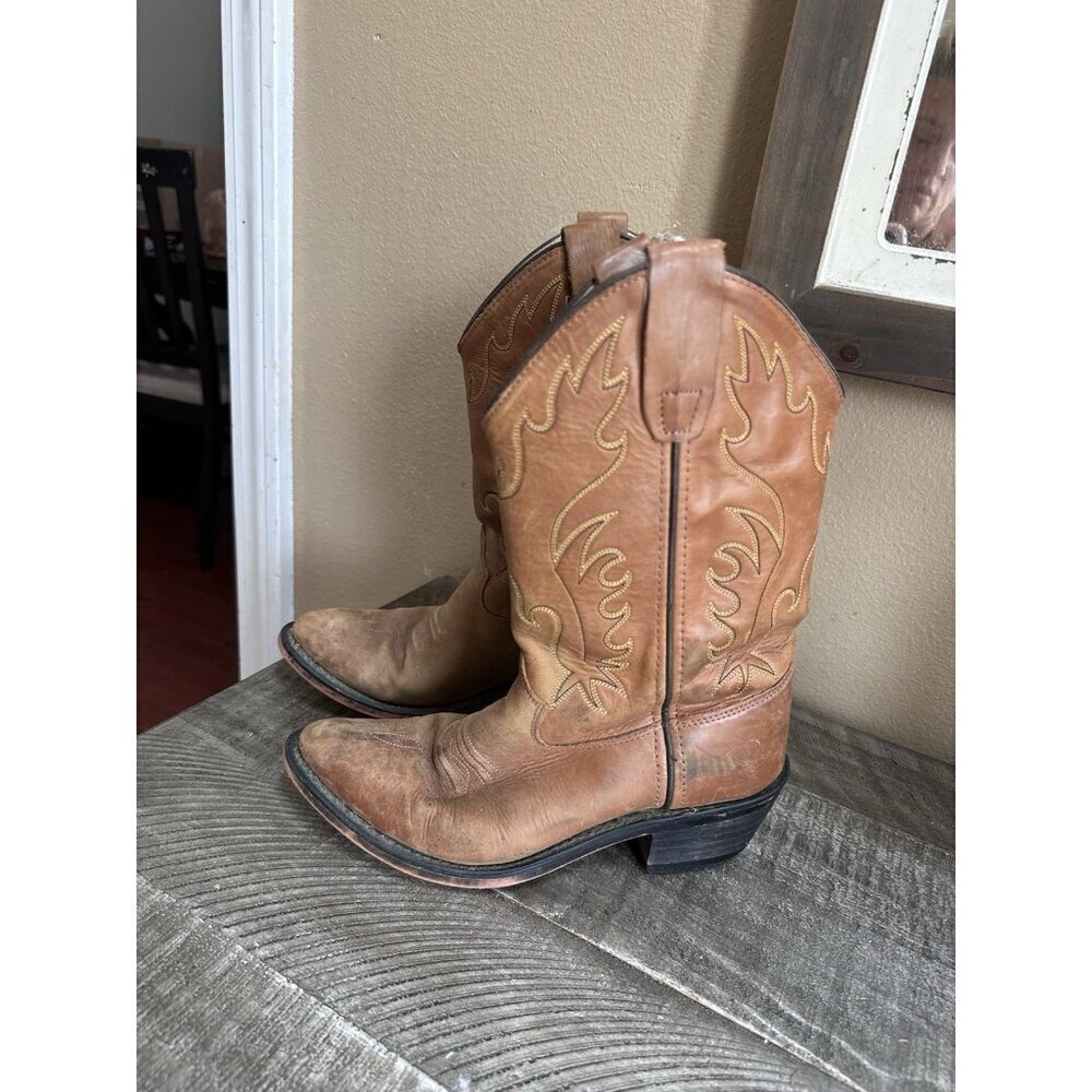 Old West CCY8129G Western Boots, Leather Cow Unisex Big Kids Size 5-D, Brown
